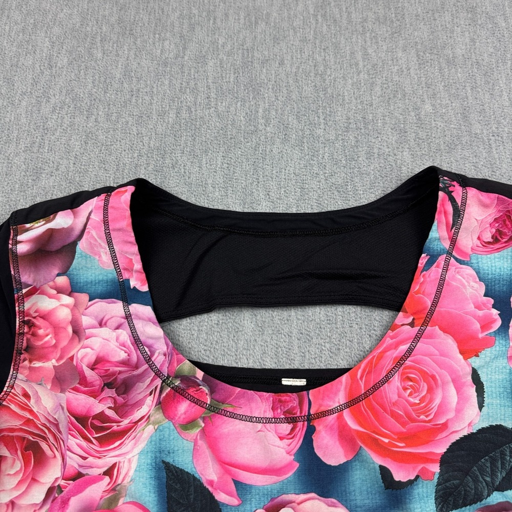 Lululemon Top Womens 6 Pink Black Secret Garden Lightened Up Short Sleeve Gym - Picture 3 of 8
